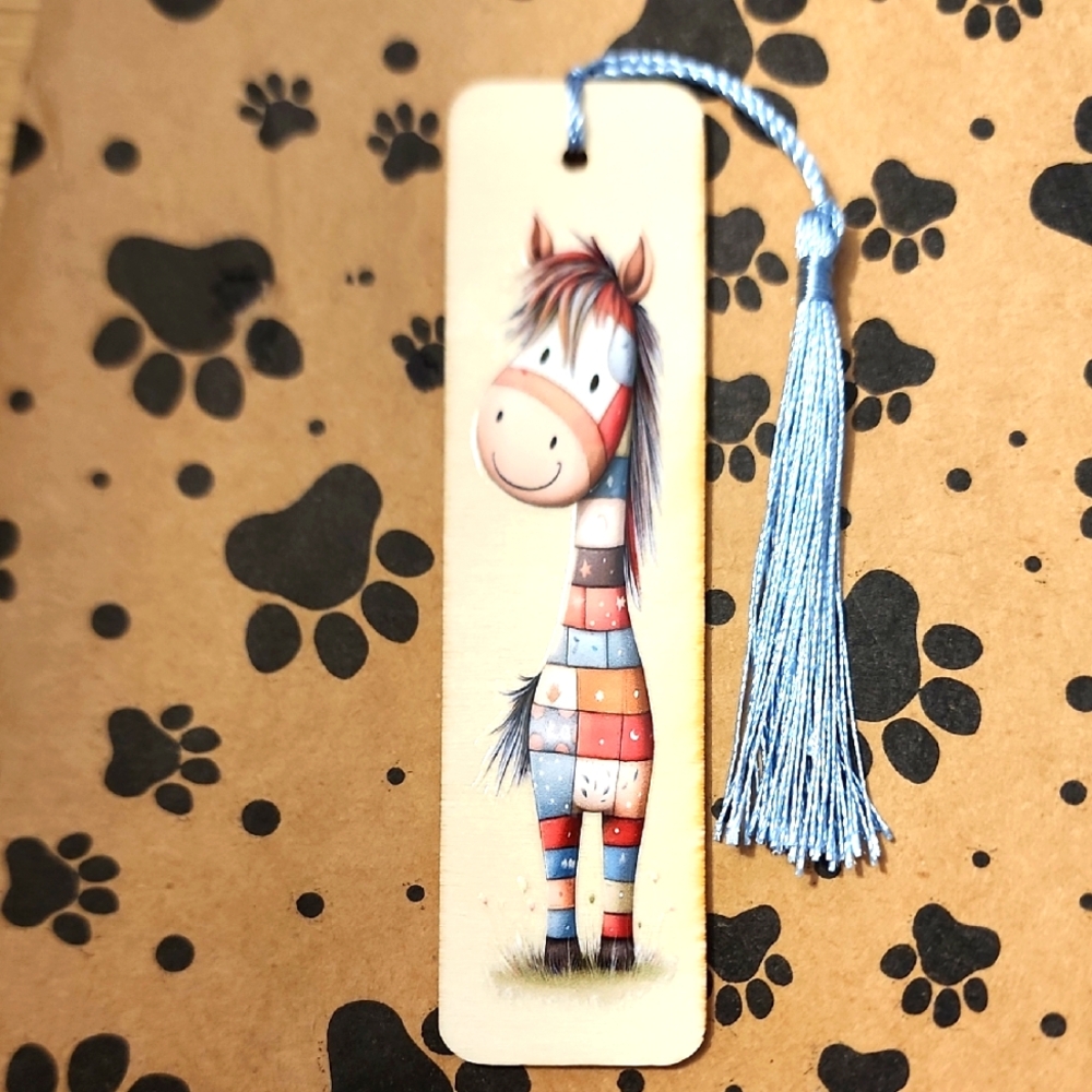 Cute Horse Bookmark with Blue Tassel